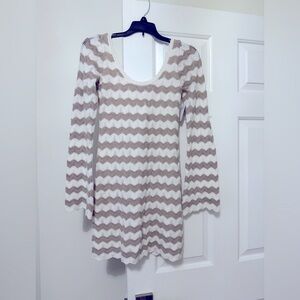 Tan and white stripe mini Hollister long sleeve dress